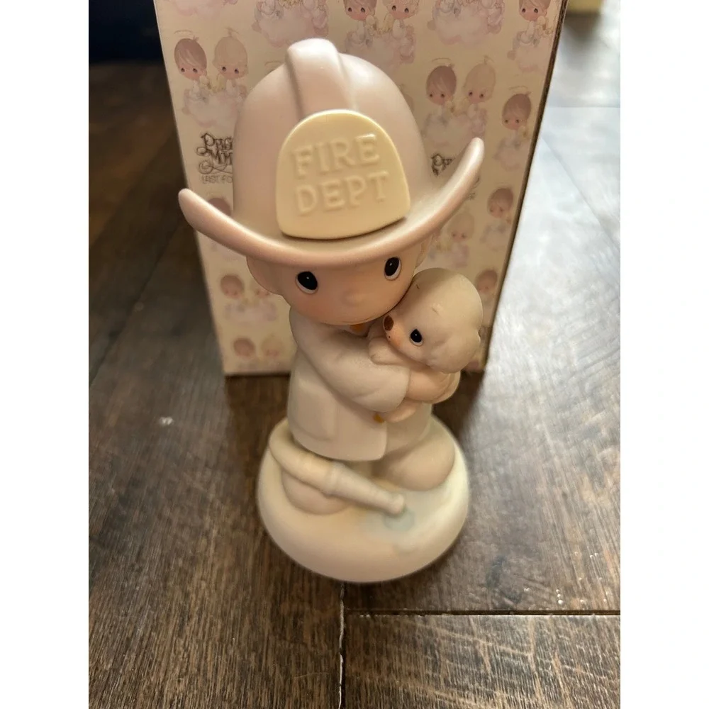Precious Moments Love Rescued Me Firefighter Boy Puppy Figurine 102393 1986 Box